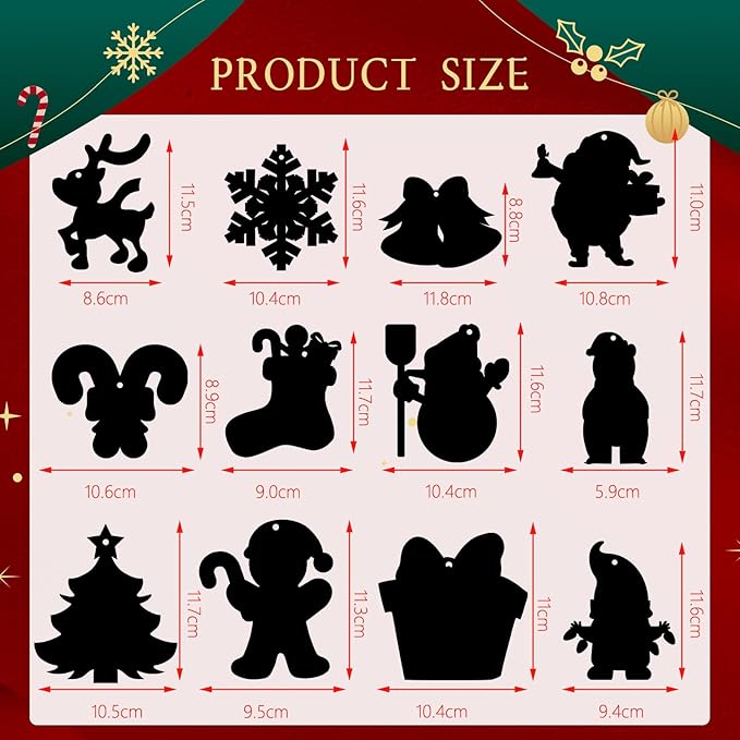 FEBSNOW Christmas Crafts for Kids, Magic Rainbow Christmas Scratch Art Paper Cards Christmas Tree Hanging Ornaments Christmas Gifts for Kids Holiday Party Favors Games (Christmas)