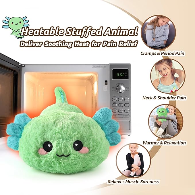 Cuckool Mint Axolotl Stuffed Animals, Microwavable Stuffed Animals Heating Pad for Cramps, Pain Stress Relief, Heatable & Coolable Lavender Scented Plush Toys for Anxiety, Women & Kids Bedtime