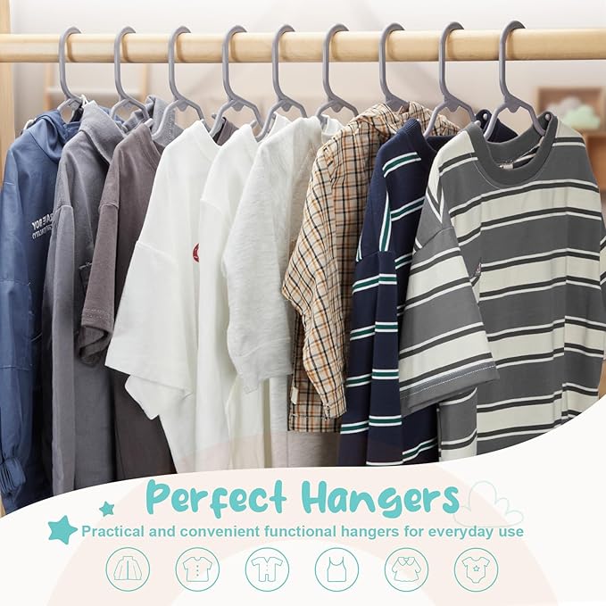 HOUSE DAY Premium Baby Hangers 20 Pack, 11 Inch Kids Plastic Hangers Grey, Slim Childrens Hangers for Infant, Toddler, and Child Clothes, Durable Baby Clothes Hangers for Closet