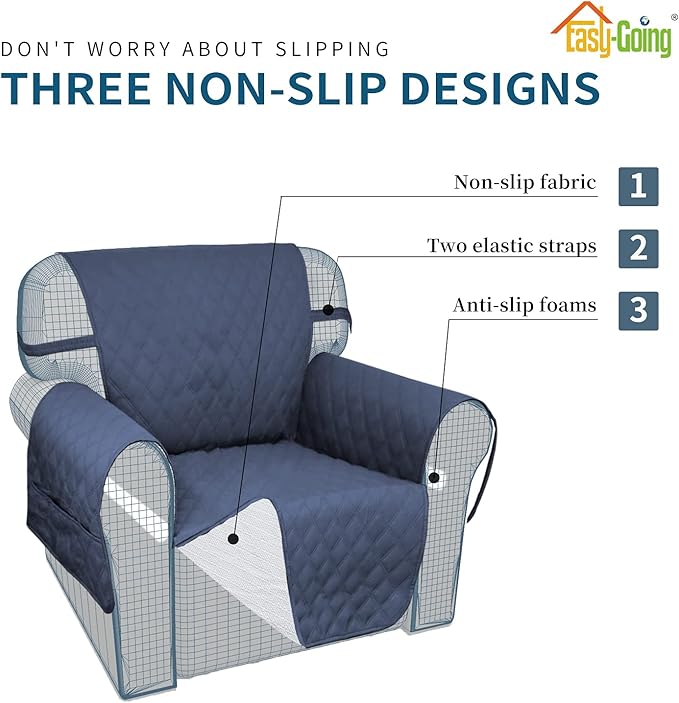 Easy-Going Sofa Slipcover Waterproof Sofa Cover Couch Cover for 4 Cushion Couch with Elastic Straps Washable Non-Slip Furniture Protector Cover for Pets, Dogs, Cat (XX-Large, Navy)