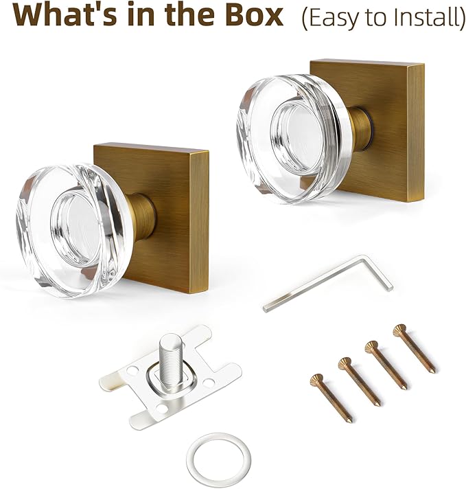 coolnews 4 Pack Antique Brass Door Knob Dummy Door Knobs Crystal Door Knobs Interior, Old Style Door Knob Square Glass Door Knob Antique Door Handle for Pantry Closet Bifold Door Knob
