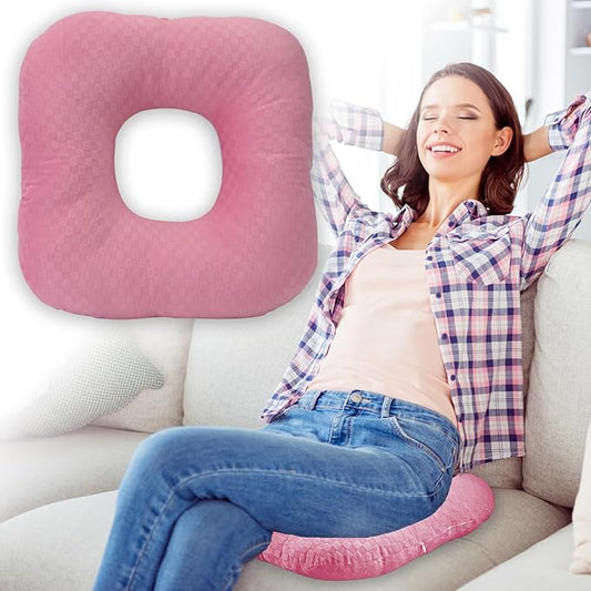 Stuffed Donut Pillow Seat Cushion | for Tailbone and Coccyx Pain, Hemorrhoids, Bed Sores, Pregnancy, Prostate, Surgery Recovery, Sitting Pressure Relief, for Home, Office and Car (Pink)