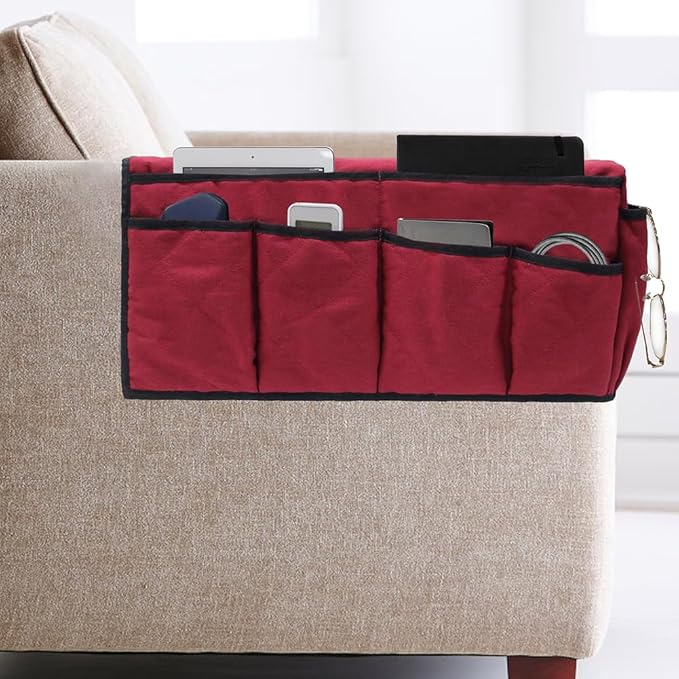 Armchair Caddy,Non Slip Sofa Armrest Organizer, Couch Armrest Remote Control Holder,Waterproof Recliner Arm Caddy with 14 Pockets for Cell Phone TV Remote Control