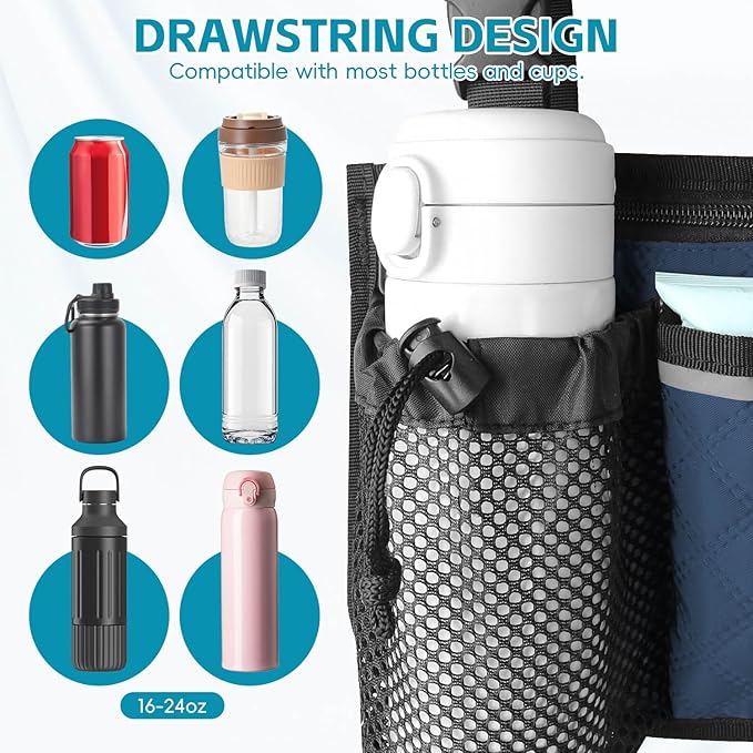 Wheelchair Bag with Cup Holder, Wheelchair Accessories Armrest Side Bag Multi Pockets Pouch for Electric Wheelchairs, Walker, Rollators & Mobility Scooters, Adults, Seniors, Navy Blue