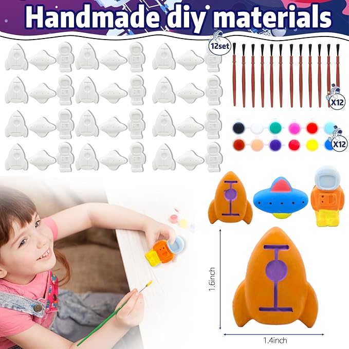 146 pcs Space Party Favors, Hands Slap Bracelets Rocket Keychains Sticker, Space Themed Toys for Kids Painting Kit, Galaxy Theme Bag Fillers for Classroom Prizes Birthday Kids Gift