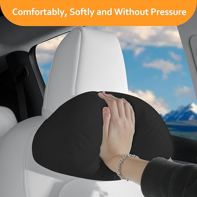 Arcoche Soft car headrest for Model 3 Y S X Highland Juniper Accessories Complies with The Original OEM Factory Standards No Pressure no Odor Easy to Clean Pain Relief Car Neck Pillow 1pc Black