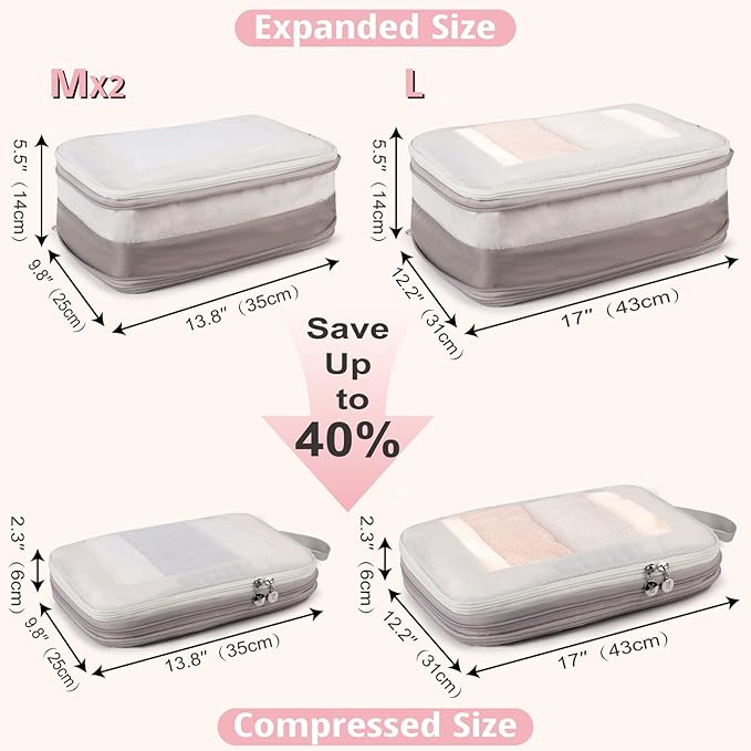 Expandable Double-Sided Compression Packing Cube，3 Set Lightweight Double Deck Organizer Bag Carry on Luggage Backpack Suitcases，Women Travel Accessories for Separate Clean and Dirty Clothes