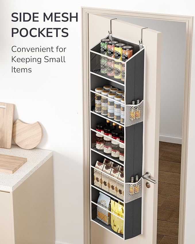 ULG Clear Over The Door PVC Organizer with 4 Pockets Hanging Storage for Bathroom, Closet, or Bedroom，Dark Gray