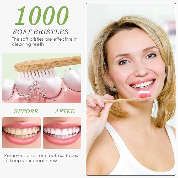 30PCS Biodegradable Bamboo Toothbrushes, BPA Free Soft Toothbrushes for Adults and Kids, Soft Bristles Toothbrushes, Eco-Friendly Natural Wooden Toothbrush Bulk, Box of Two Reusable Travel Toothbrush