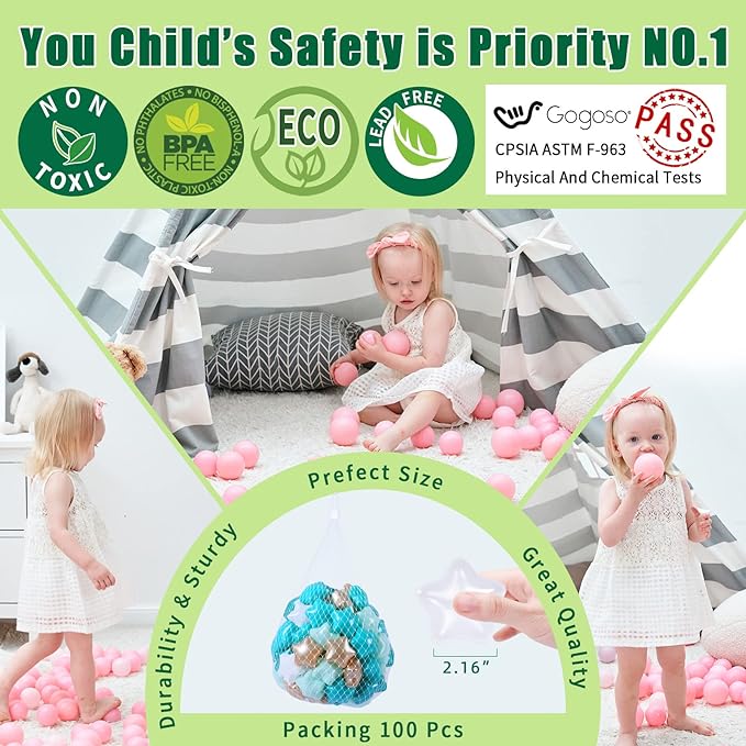 GOGOSO Star Ball Pit Balls for Toddlers -100pcs Star Ball Phthalate Free BPA Free Non-Toxic Crush Proof Play Balls Play Tent Playpen Pool Playhouse Party Decoration