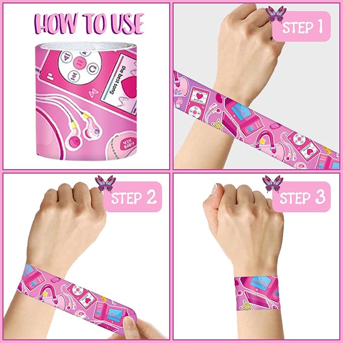 48PCS Y2k 2000s Pink Party Favors Slap Bracelets for Teen Girls, Y2k 2000s Wristbands Bracelets Goodie Bag Fillers Throwback Early 2000s Party Decor Y2k Retro Hip Hop Birthday Decorations Supplies