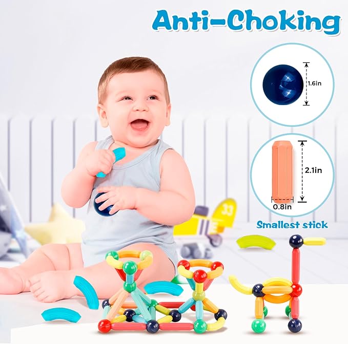 Magnetic Building Blocks STEM Educational Toy for Kids Montessori Learning Sticks and Balls Preschool Sensory Toys for Toddlers Gift for 3 Year Old Boys & Girls