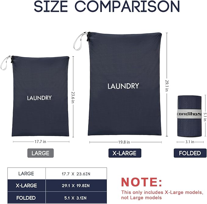 Travel Laundry Bag, Washable Dirty Clothes Bag Waterproof Wet Dry Bags Reusable Camp Clothes Organizer for Sports Home College Dorm Laundromat (1 Pcs X-Large) Navy Blue