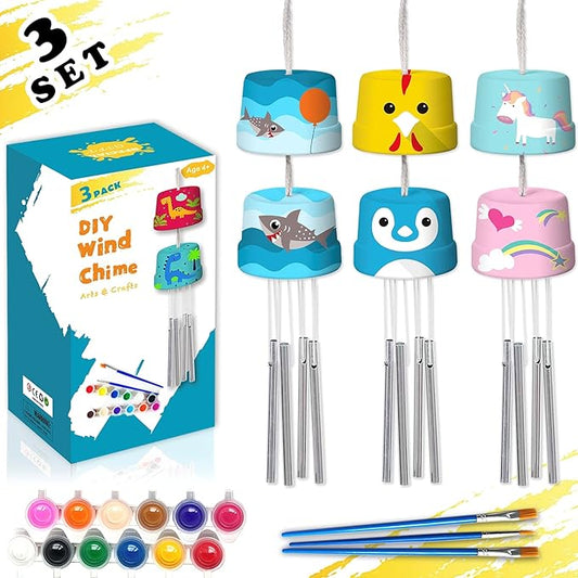 3-Pack DIY Wind Chime Kits- Arts and Crafts for Boys Girls Kids Ages 8-12 4-8 6-8 5-7 3-5, Construct & Paint Birthday Holiday for Kids