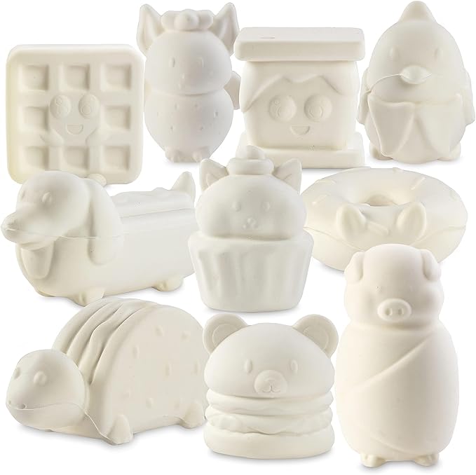 Jumbo Food Animal Squishies (10 Shapes w 12 Fabric Paints) -White Kawaii Scented Slow Rising Squishy Toys, Decorating, Scented Stress Relief Craft, Kids School, Birthday Party Activity Gift(4"-6")