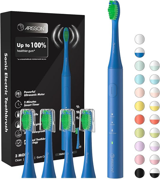 ARISSON [2024 Newer Version] Sonic Electric Toothbrush for Adults, 1.5H Charge for 90 Days, 40,000 VPM Power Toothbrush, 2 Min Timer, [Faster Charging, Stronger Cleaning, Smarter Brushing] Matte Blue