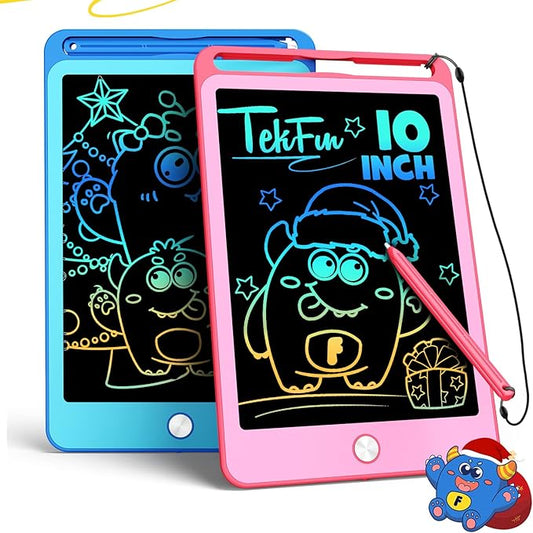 TEKFUN 2 Pack LCD Writing Tablet for Kids, 10 Inch Blue+Pink Doodle Board Drawing Board Reusable Drawing Tablet with Lanyard, Educational Kids Toddler Toys Birthday Gift for Boys Girls 3-12 Years Old