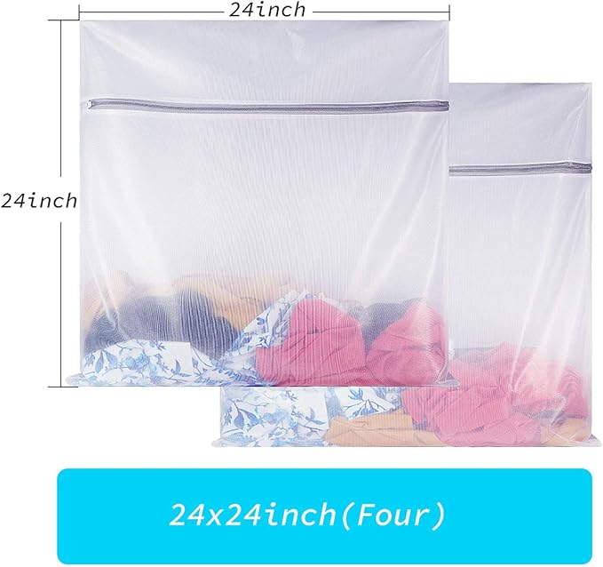 SUERIV Laundry Mesh Bag-Heavy Duty Mesh Laundry Bags,Laundry Bags Mesh Wash Bag for Washing Machine-Supper Zipper Net Laundry Bag for Travel,Lingerie,Sweater,Garment,Undergarment 4（24Inch×24Inch）