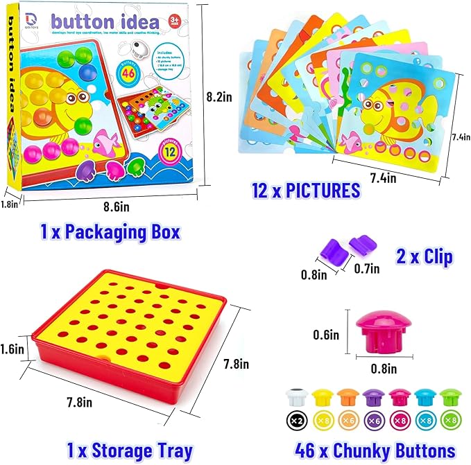 Button Art Toys for Toddlers, Crafts for Toddler Toys Age 3-5, Early Learning Educational Toys, Color Matching Puzzle, Fine Motor Skills Game, Preschool Learning Toys for Boys & Girls 3+