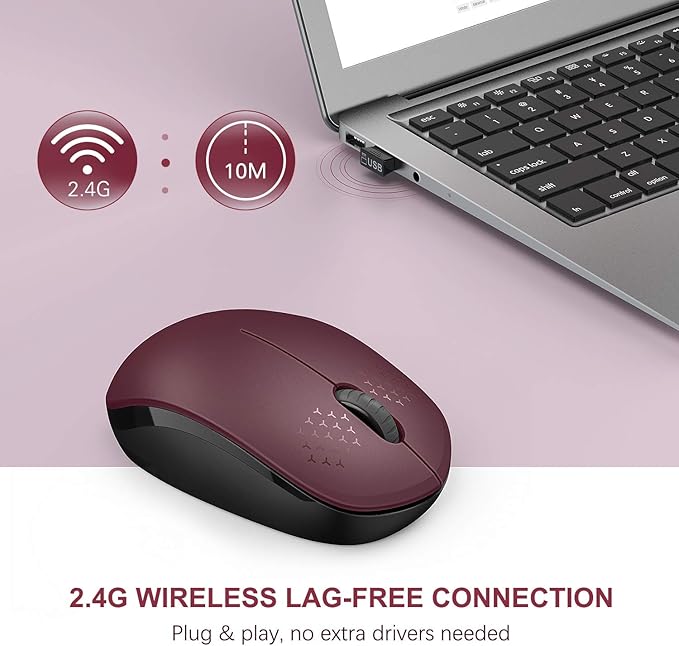 seenda Wireless Mouse, 2.4G Noiseless Mouse with USB Receiver Portable Computer Mice for PC, Tablet, Laptop - Red&Black