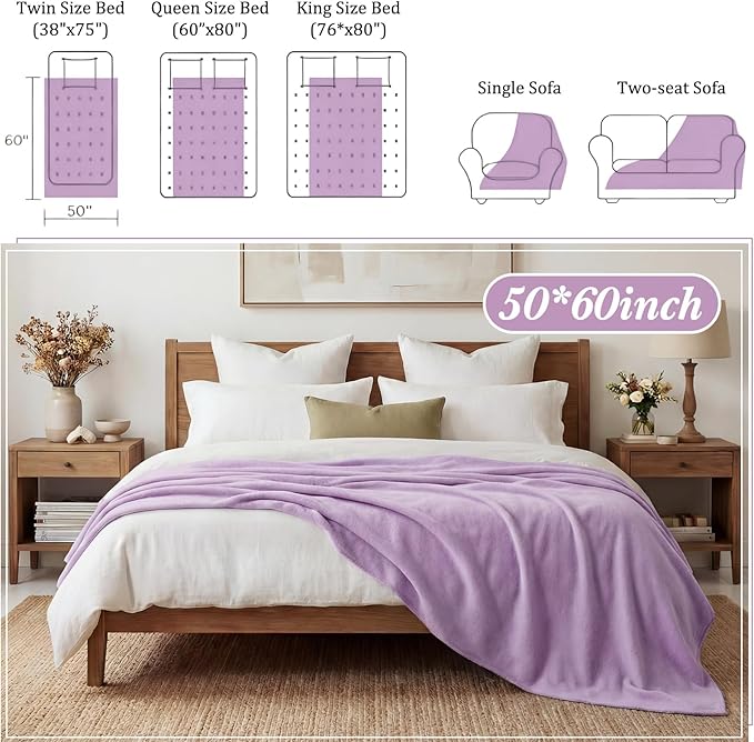 Buryeah 10 Pcs Fleece Blanket Bulk Soft Warm Blankets Cozy Fleece Lightweight Throw Blankets Plush Pet Throw Blanket for Home Bed Sofa Office Wedding Gifts Travel(50" X 60",Taro Purple)