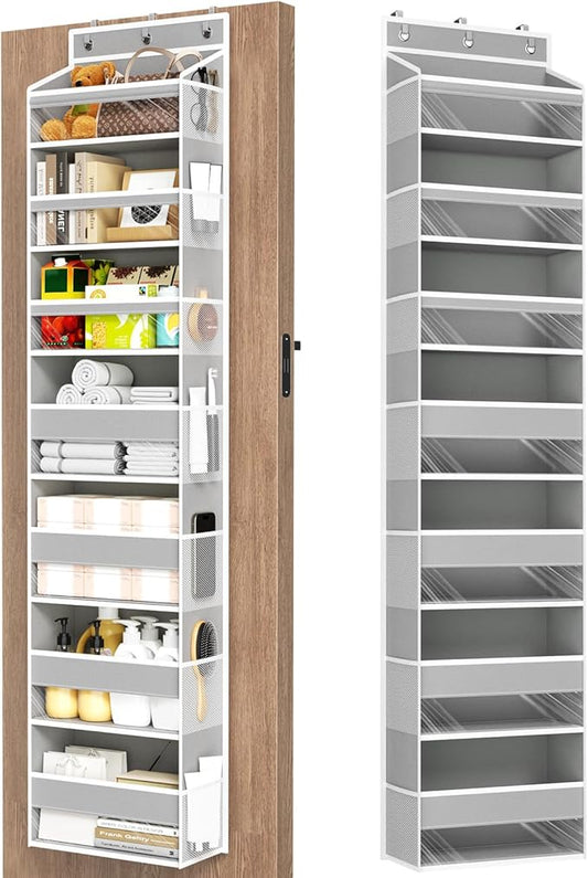 Over The Door Organizer, 7 Tier Door Hanging Organizers with 7 Large Pockets 12 Side Pockets, Behind Door Storage Hanging Shelves for Closet Bathroom Bedroom Nursery