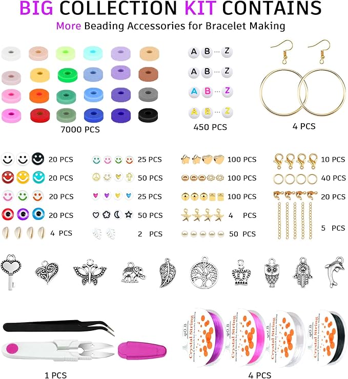 Gionlion Clay Beads Bracelet Making Kit, Pack 2 Boxes Preppy Letter Spacer Beads and Charms Kit for Friendship Jewelry Making, Arts and Crafts Gifts for Girls Ages 8-12
