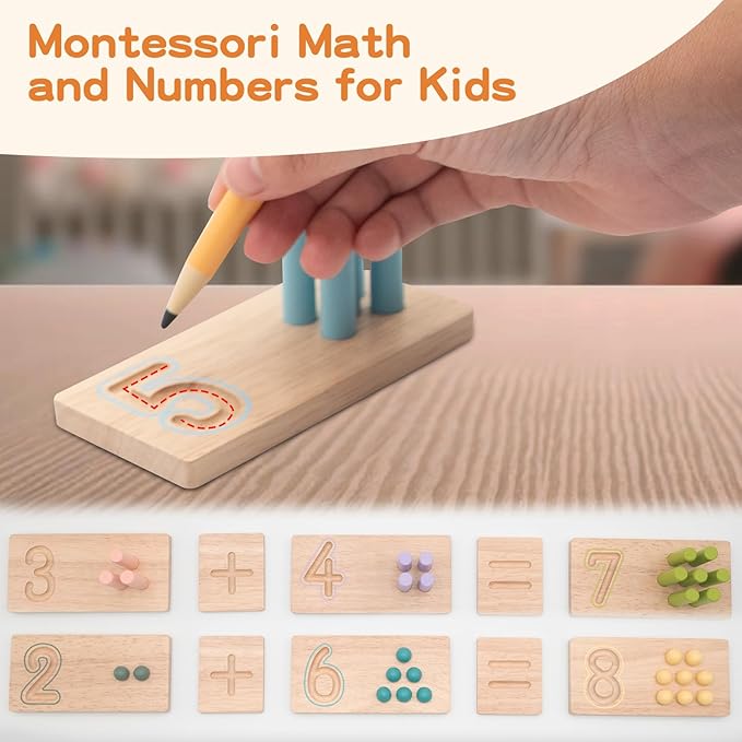 Montessori Counting Toys for Toddlers | 3 in 1 Wooden Peg Board and Montessori Counting Beads Math Toys for Kids Age 3 4 5 | Toddler Wooden Number Learning Montessori Toys