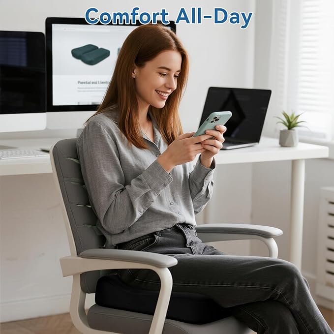 Adjustable Seat Cushion, Memory Foam Office Chair Cushion, Car Seat Cushion, Foldable Travel Cushion for Tailbone Pain, Sciatica Pain Relief, Lifting Cushion for Sitting, Driving, Traveling(Medium)