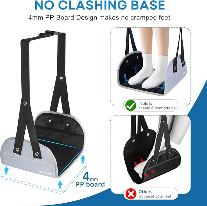 TIPKITS 2 Pack Foot Hammock for Plane Travel with Comfortable No Clashing Base, Portable Foot Rest Made with Premium Memory Foam, Airplane Footrest Travel Essentials to Relax Your Feet