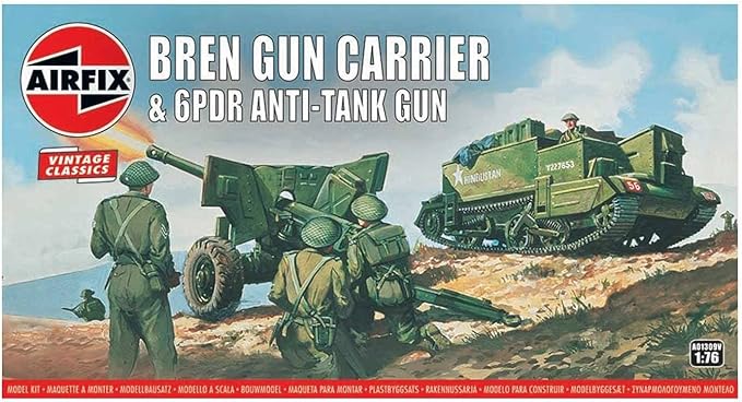 Airfix Quickbuild Airfix Vintage Classics Bren Gun Carrier & 6 PDR Anti-Tank Gun 1:76 Military Ground Vehicles Plastic Model Kit A01309V, Multicolor