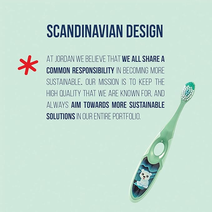 Jordan* Step 2 Kids Toothbrush, 3-5 Years, Soft Bristles, BPA Free (4 Pack) Blue & Green