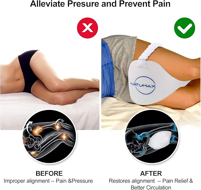 Knee Pillow for Side Sleepers - Sciatica Pain Relief - Back Pain, Leg Pain, Pregnancy, Hip and Joint Pain Memory Foam Leg Pillow + Free Sleep Mask and Ear Plugs - White