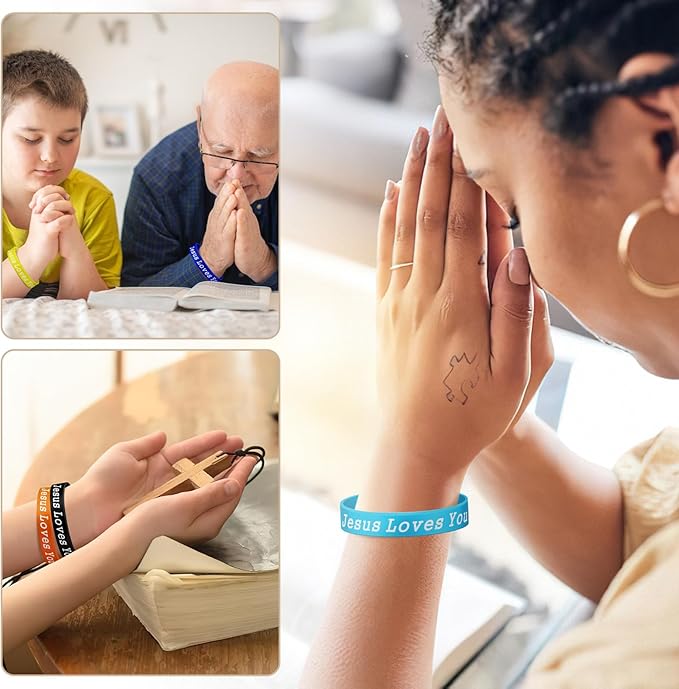 JUNEBRUSHS 42pcs Jesus Loves You Silicone Bracelets Bulk Colorful Christian Jesus Rubber Wristbands for Men Women Party Favors Gifts Supplies
