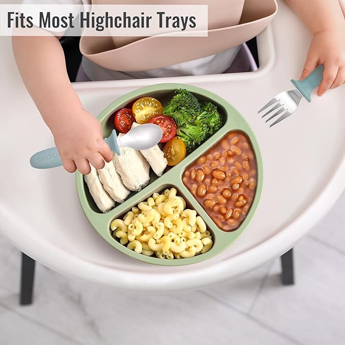 VITEVER Toddler Plates with Lids, 4 Pack Baby Plates with Suction, 100% Food-Grade Silicone, Suction Plates for Baby, Divided Design, Microwave & Dishwasher Safe