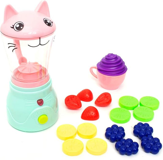 Boley Zoo Troop: Kitty Smoothie Maker - 19 Pieces - Animal Themed Kitchen Playset, Battery Operated Toy Appliance, Food & Cooking Accessories, Kids Ages 2+