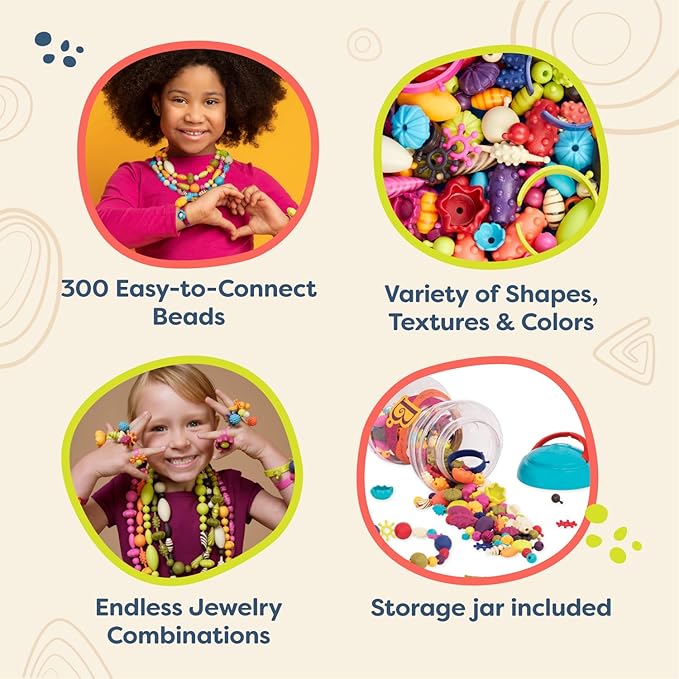 B. toys – Pop Arty! 300 Pcs- Jewlery Making Kit- Creative Pop Snap Bead Set for Kids –DIY Craft Jewelry Making Kit –Necklaces, Rings, Bracelets – 4 Years +