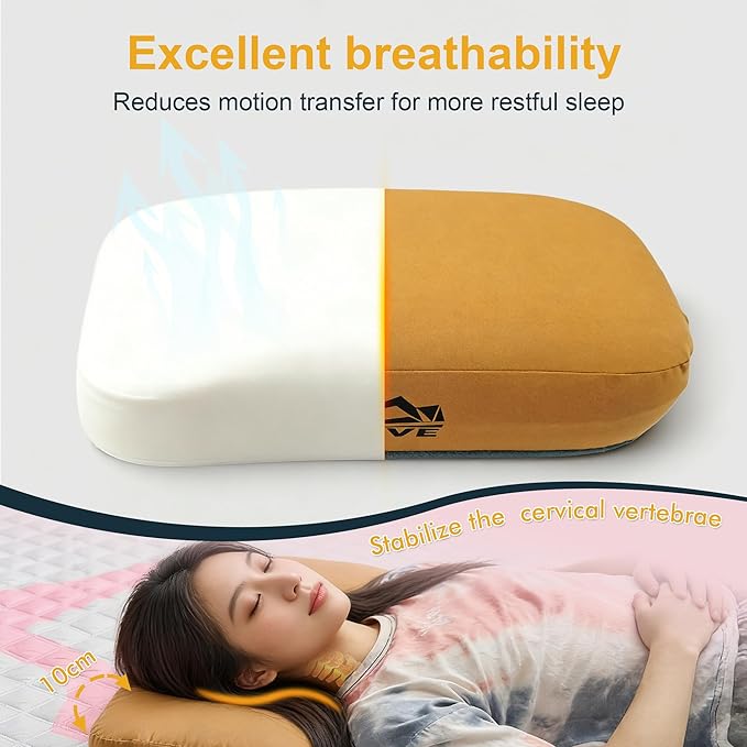 IWVE Thick Camping Memory Foam Pillow, Compressible & Ultralight Travel Pillow for Backpacking - Ergonomic Neck & Lumbar Support for Side Sleepers, Compact for Hiking, Car, Airplane