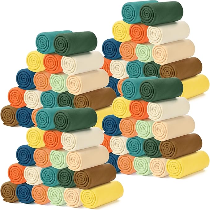 Kinlop 80 Packs Fleece Blanket Bulk 60 x 50 Inch Soft Lightweight Fleece Cozy Blanket Warm Throw Plush Pet Throw for Bed Couch Sofa Home Office Wedding Gifts Travel Camping (Multicolored)