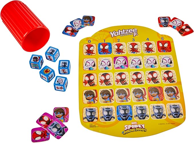 Hasbro Gaming Yahtzee Jr. Marvel Spidey and His Amazing Friends Edition Board Game | Preschool Games for Kids | 2-4 Players | Easter Gifts Boys & Girls | Ages 4+ (Amazon Exclusive)