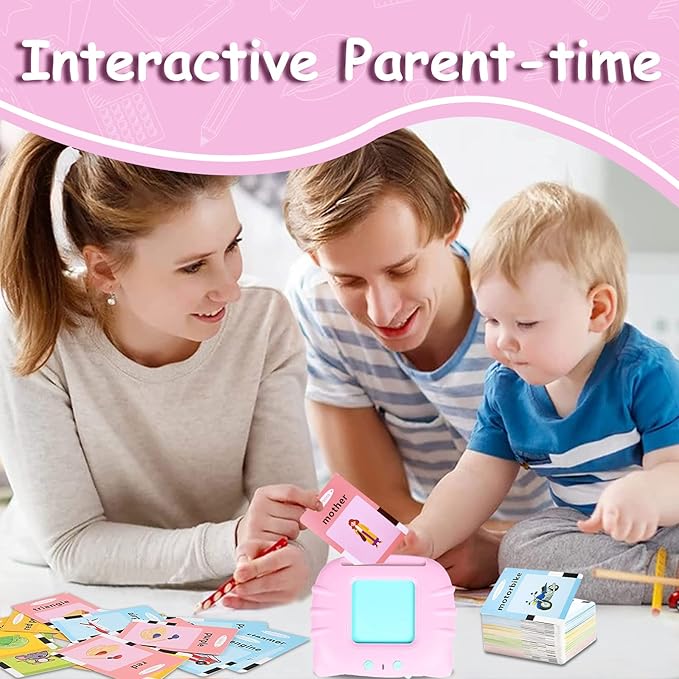 Talking Flash Cards Educational Toys - Talking Flashcards Learning Toys for Toddlers - Montessori Toys Flash Cards for Age 2 3 4 5 6 Pink