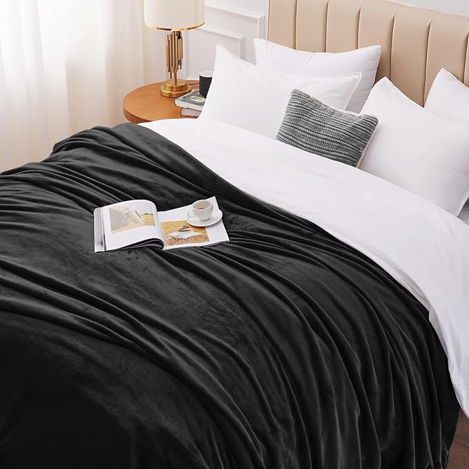 CozyLux Fleece Bed Twin Blanket Black - 300GSM Soft Lightweight Cozy Plush Fuzzy Microfiber Flannel Blankets for Travel Camping Chair and Sofa, 60x80 inches