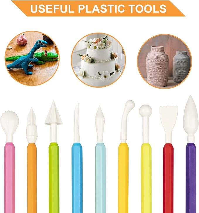 9PCS Clay Tools for Kids, Luney Double-Head Plastic Clay Sculpting Tools, for Crafts, Baking, Carving, Modeling, Shaping(Assorted Colors)