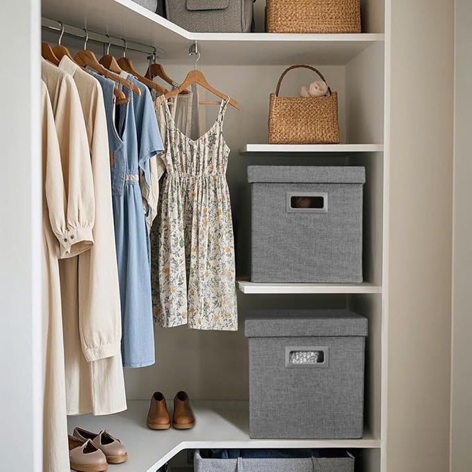 DECOMOMO Heavy Duty Cube Storage Bins, Fabric Storage Cubes, 3X Tougher Storage Basket with Lids (Charcoal Grey, 11 inch Cube)