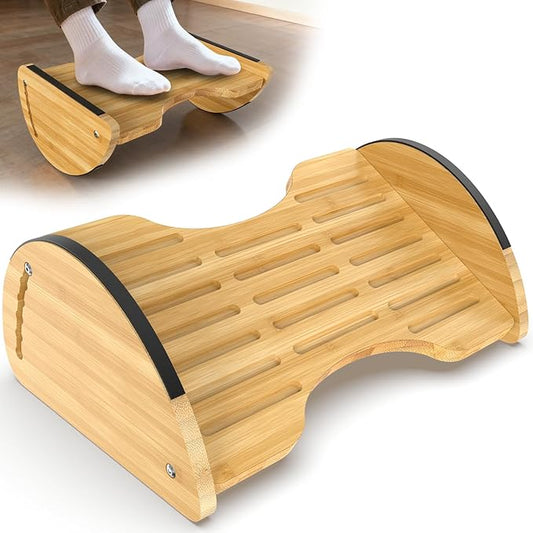 Bamboo Foot Rest for Under Desk at Work - Reversible Rocking Under Desk Footrest 2-in-1 with 6 Adjustable Heights, Ergonomic Foot Rest Under Desk with Anti-Slip Surface for Home, Office and Gaming