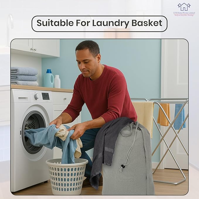 LFH Home Cotton Canvas Large Laundry Bag with Handle, Heavy Duty Drawstring Closure Washable Laundry Bags, School Travel, Home, Hotel, College Dorm, Organizer Sack, Toys Clothes 28x40 (Pack of 4)-Grey