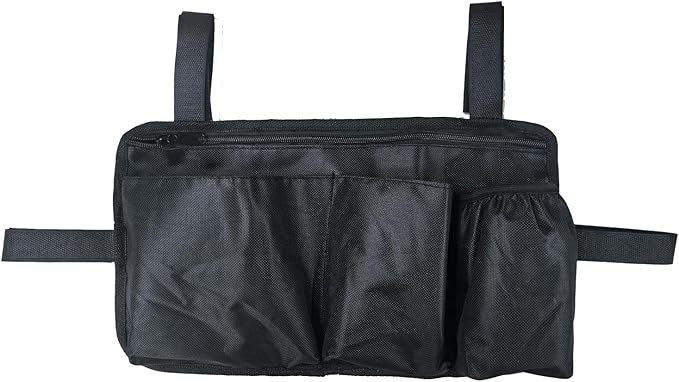 Wheelchair Side Bag with Cup Holder, Wheelchair Armrest Pouch Accessories for Walker, Rollator, Electric Scooter Wheelchairs (Black, 13.8X8 Inch)