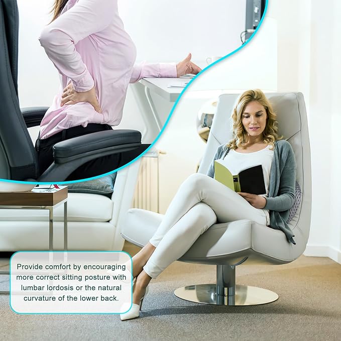 Lumbar Support Pillow, Memory Foam Neo Cushion Back Support Pillow for Lower Back Pain Relief, Ergonomic Lumbar Pillow for Car Seat, Office Chair, Bed and Recliner (Grey)