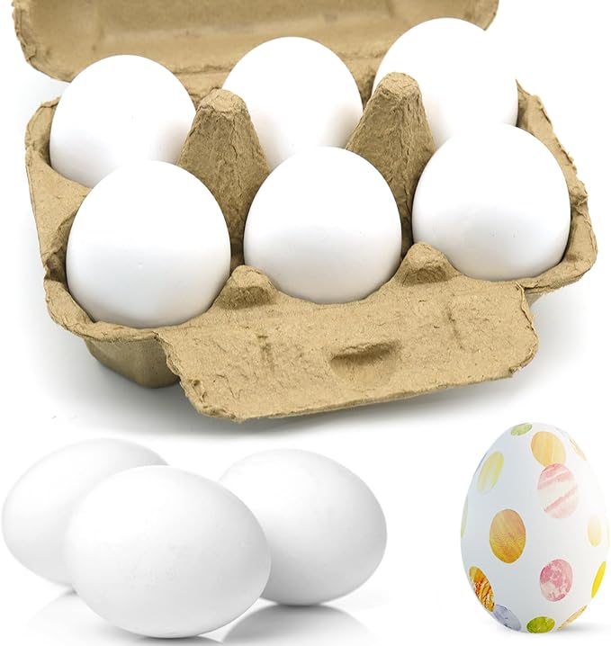 6pcs Wooden Fake Eggs, White Wooden Easter Eggs, DIY Kitchen Pretend Play Food Set,Children Kitchen Play Toys,Fake Chicken Eggs for Home Farm Decor