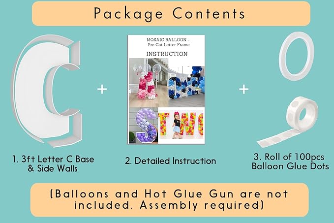 3FT Tall Mosaic Balloon Frame Letters Big Marquee Light Up Letters DIY Kit for Birthday Party Wedding Backdrop Decor Letter C Pre-Cut Foam Board